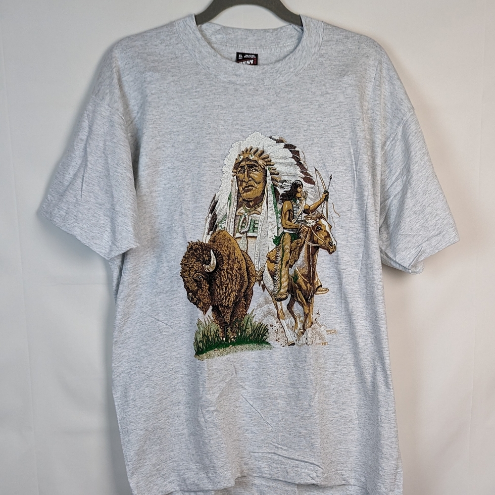 Vintage 90s BEST Native American Warrior Tshirt XL